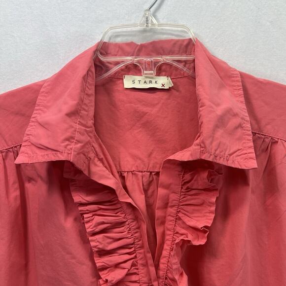 STARK X Women's Dress M Pink Ruffle Collar Knee Length Cotton Cap SleeveCoastal - Picture 3 of 13